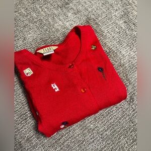 Vintage Teddi Embroidered Frogs Floral Short Sleeve Sweater Cardigan L